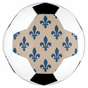 Balón De Fútbol Patrón de Flor de Lis, Azul Real Francés sobre Cre