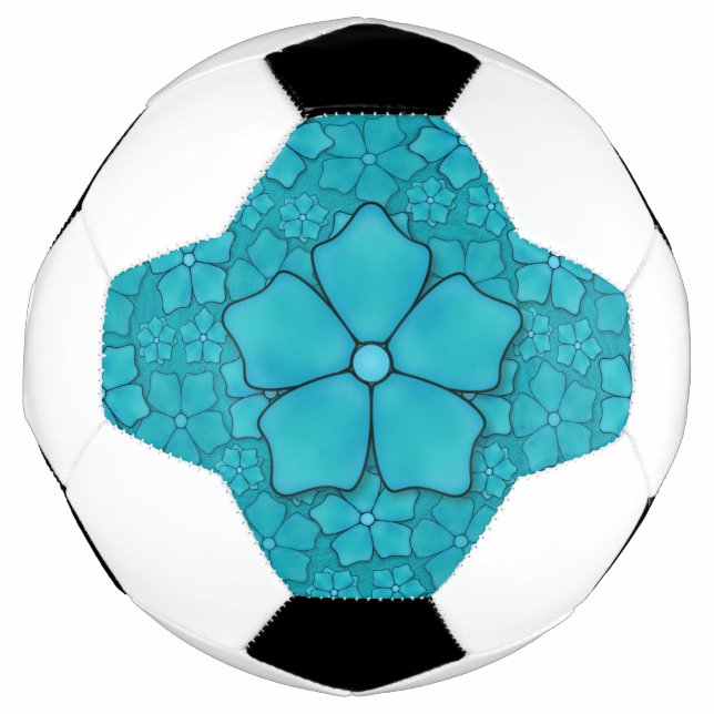 Balón De Fútbol patrón de flores azules (Anverso)