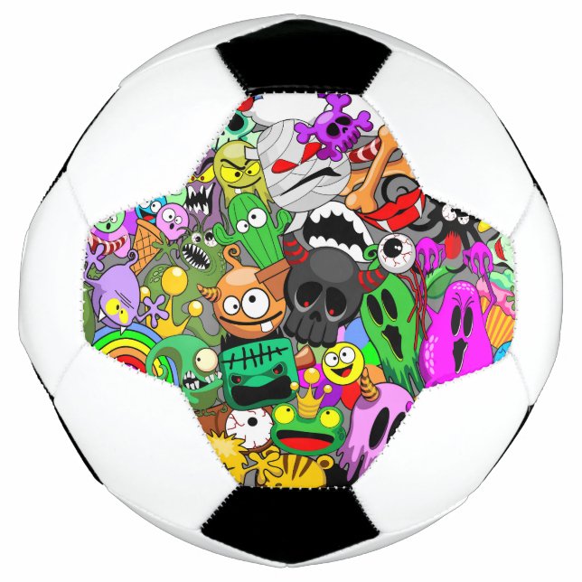 Balón De Fútbol Patrón de Halloween de personajes adorables (Anverso)