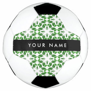 Balón De Fútbol Patrón de Hoja, Hojas Verdes, Tu Nombre