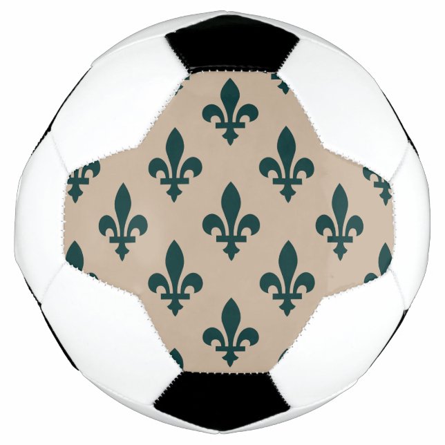 Balón De Fútbol Patrón Fleur de Lis, verde francés real en crema (Anverso)