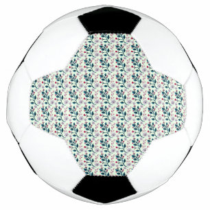 Balón De Fútbol Patrón floral botánico verde azulado de la marina