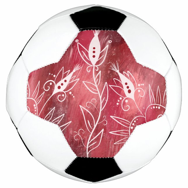 Balón De Fútbol Patrón floral rojo y blanco (Anverso)