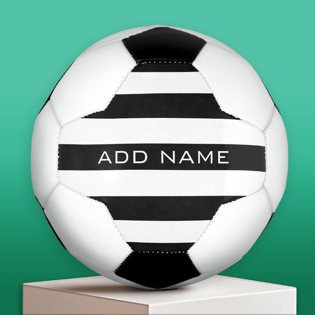 Balón De Fútbol Patrón rayado negro y blanco con nombre (Custom Soccer Ball)