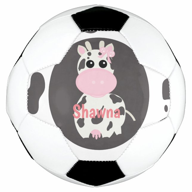 Balón De Fútbol Patrón rosado de vaca mate Monograma nombre bola d (Anverso)