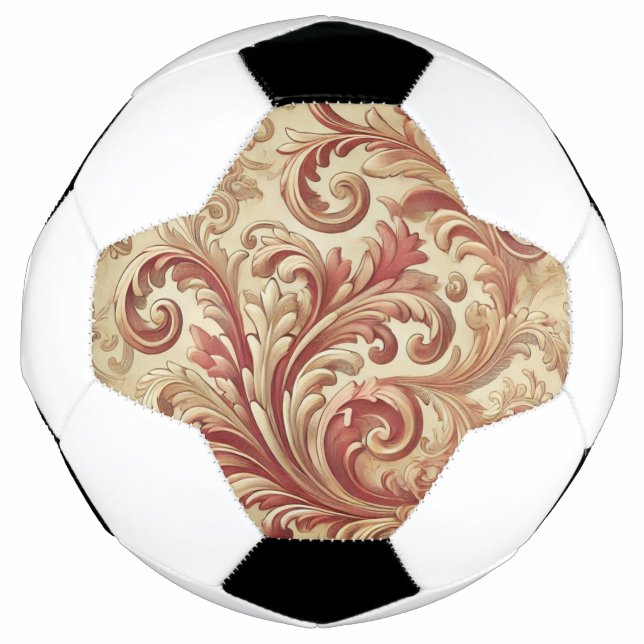 Balón De Fútbol Patrón suave de Damasco rojo y dorado (Anverso)