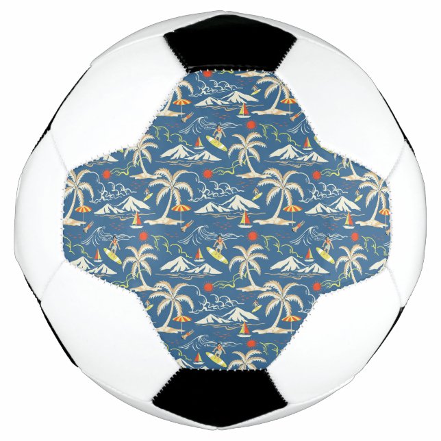 Balón De Fútbol Patrón Tropical Retro Surf (Anverso)