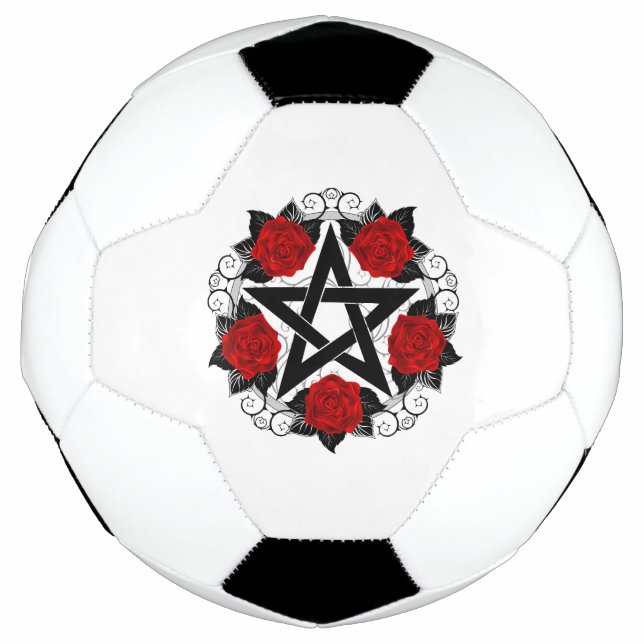 Balón De Fútbol Pentagram con rosas rojas (Anverso)