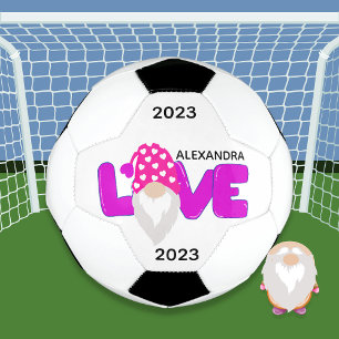 Balón De Fútbol Personaliza el amor Gnome Corazón rosa Púrpura
