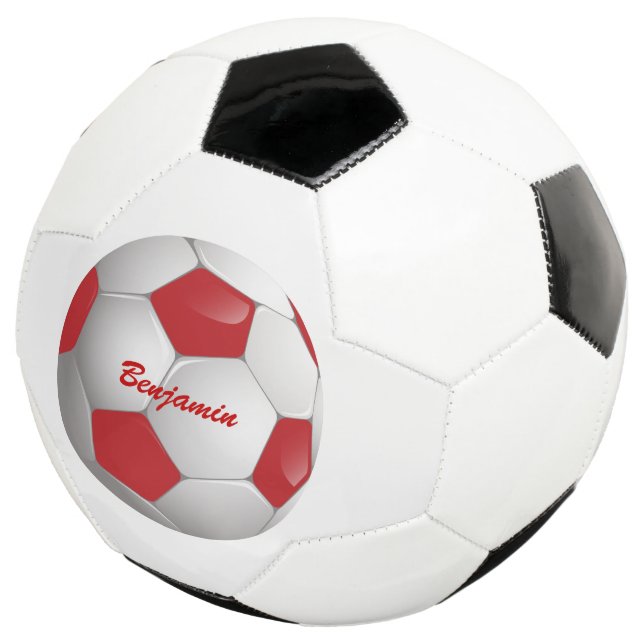 Balón de fútbol personalizable rojo y blanco (Tres cuartos)