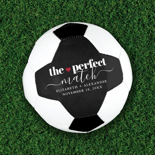 Balón De Fútbol Personalizado Black White Perfect Match Love Parej (This Personalized Soccer Ball is a perfect wedding, shower, or engagement gift for soccer players.)