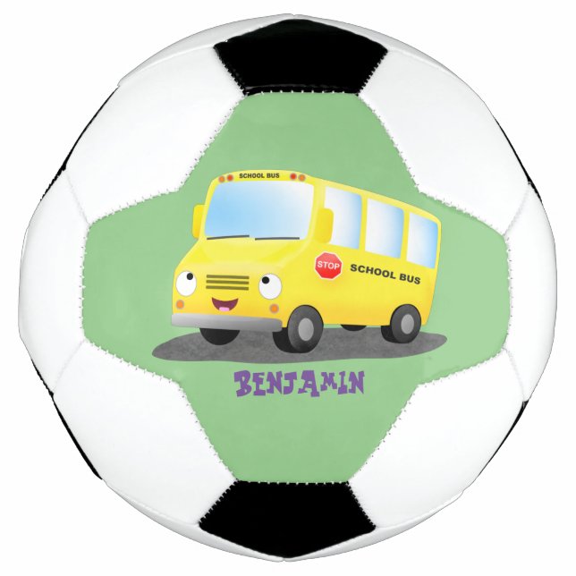 Balón De Fútbol Personalizado de autobús escolar alegre y amarillo (Anverso)