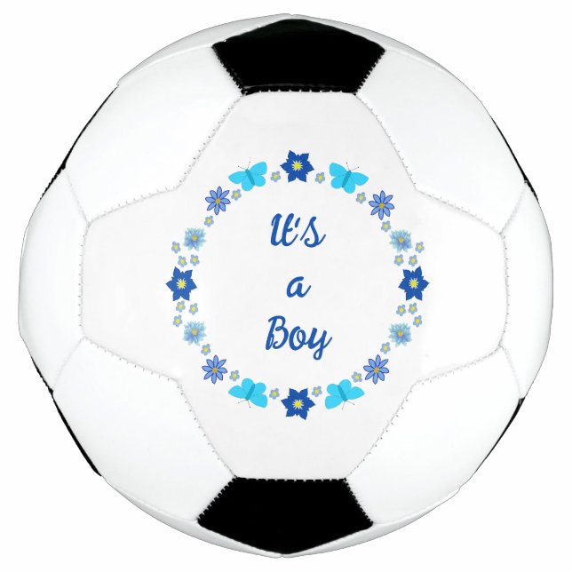 Balón De Fútbol Personalizado de mariposas y flores Blue Baby Boy (Anverso)