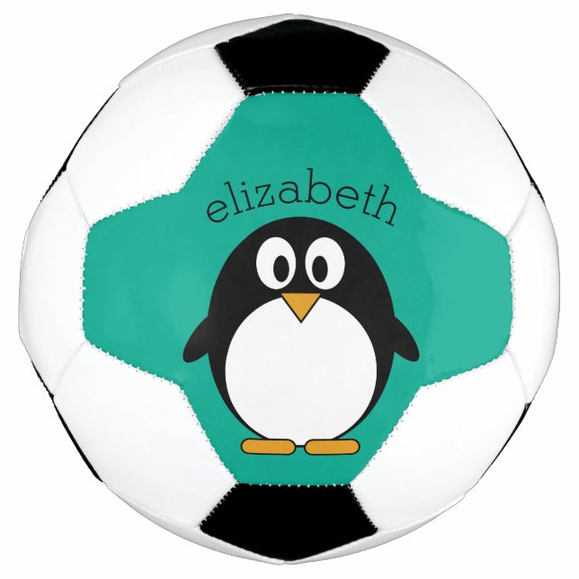 Balón De Fútbol personalizado lindo pingüino esmeralda y negro (Anverso)