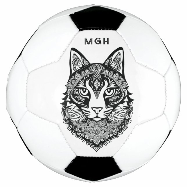Balón De Fútbol Personalizado Monograma Gatos Ornamentales (Anverso)