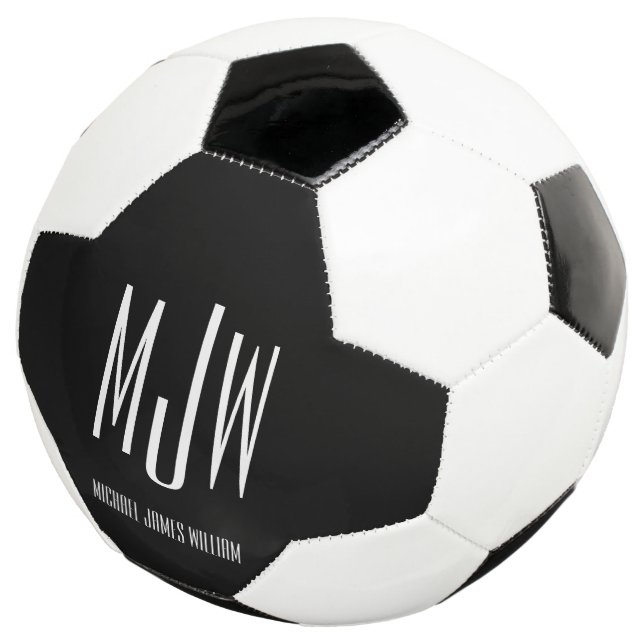 Balón De Fútbol Personalizado Monograma Nombre Negro Moderno (Tres cuartos)