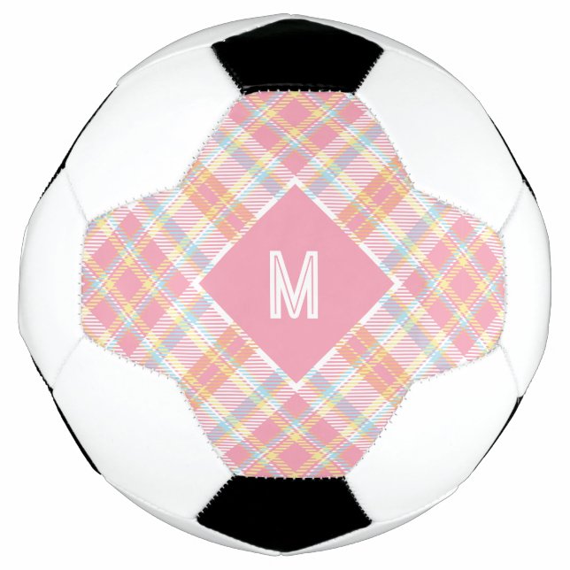 Balón De Fútbol Personalizado Monograma Tapado / Patrón Tartán (Anverso)