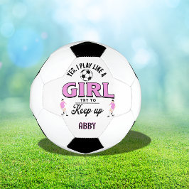 Balón De Fútbol Personalizado Rosa "Juega como un chica" cita grac