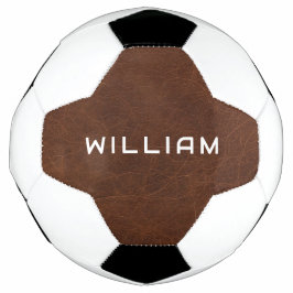 Balón De Fútbol Personalized Name Brown Leather Texture