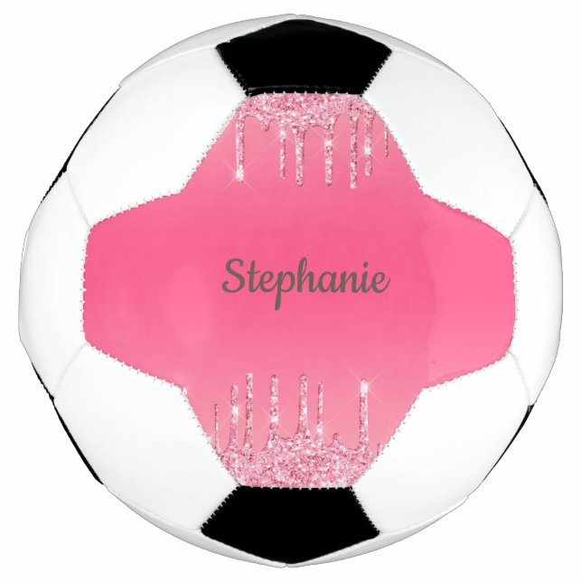 Balón De Fútbol Purpurina de goteo rosado personalizado Glam trend (Anverso)