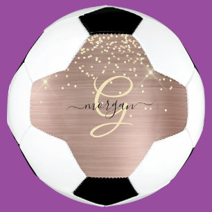 Balón De Fútbol Purpurina dorada, monograma dorado, nombre en letr