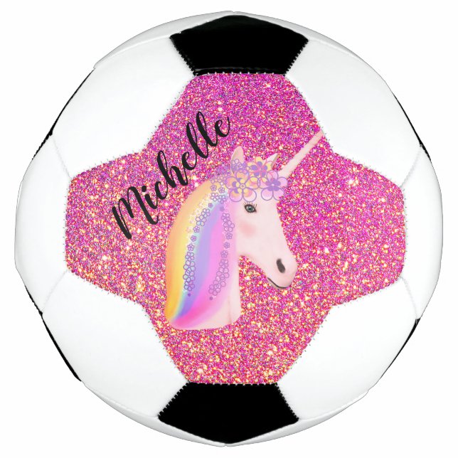 Balón De Fútbol Purpurina rosa de unicornio deja Chicas en parális (Anverso)