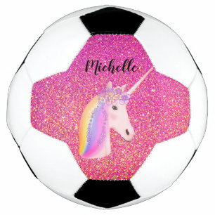 Balón De Fútbol Purpurina rosa de unicornio personalizado paraliza