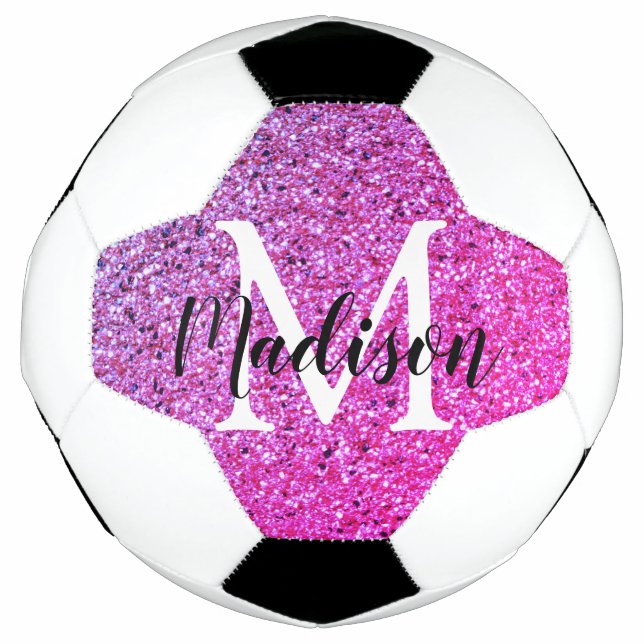 Balón De Fútbol Purpurina rosa morado Ombre Monograma personalizad (Anverso)