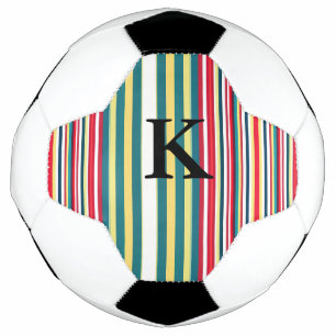Balón De Fútbol Rayas retro coloridas añaden letra inicial monogra
