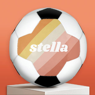 Balón De Fútbol Rayas retro - nombre chunky - tonos cálidos de col
