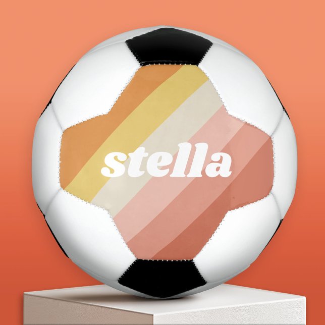 Balón De Fútbol Rayas retro - nombre chunky - tonos cálidos de col (Custom Soccer Ball)