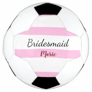 Balón De Fútbol Rayas retro rosadas agrega tu nombre regalo person