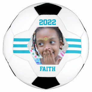 Balón De Fútbol Rayas Verde azuladas personalizadas de Photo Keeps