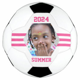 Balón De Fútbol Recuerdo Personalizado de Fotos Rayas Rosadas