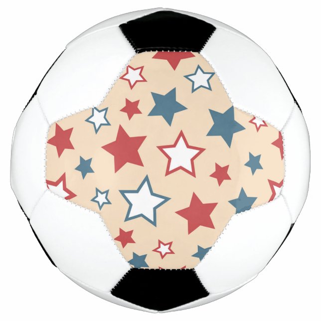 Balón De Fútbol Red and Blue Stars, 4th of July, Beige Background (Anverso)