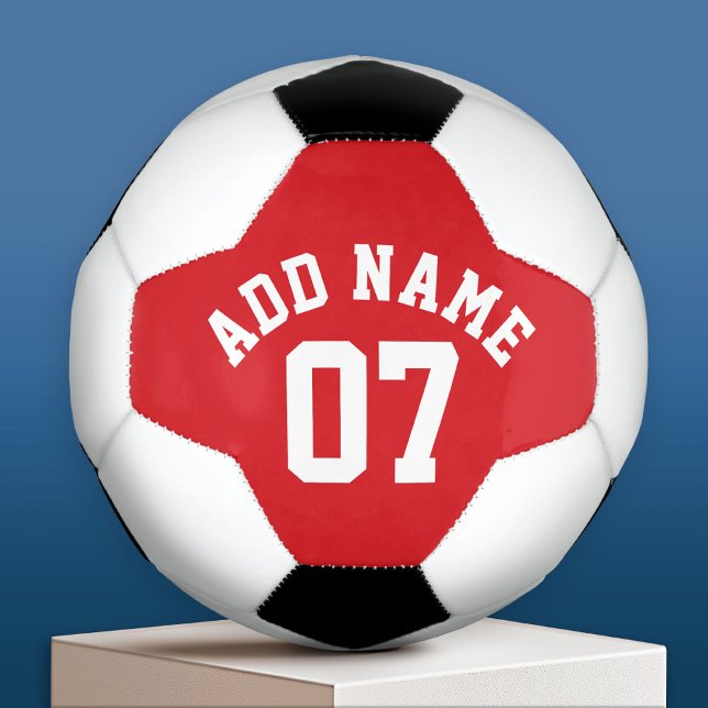 Balón De Fútbol Red & White Sports Jersey Número de nombre persona (Custom Soccer Ball)