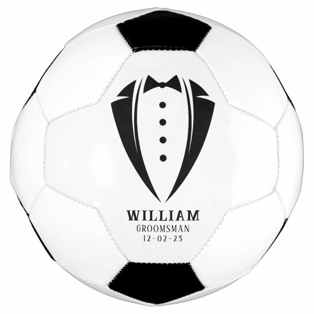 Balón De Fútbol Regalo Groomsman de Tuxedo negro y blanco moderno (Anverso)