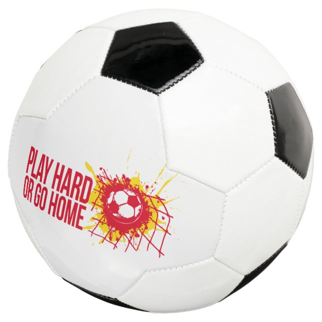 Balón De Fútbol Reproducir duro o ir a casa texto gráfico rojo (Tres cuartos)