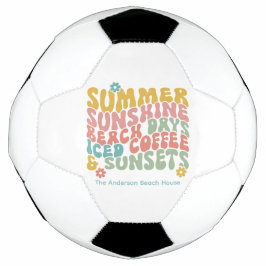 Balón De Fútbol Retro Groovy Summer Pink Monograma Nombre