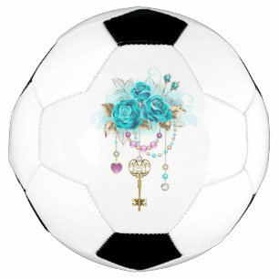 Balón De Fútbol Rosas turquesas con llaves