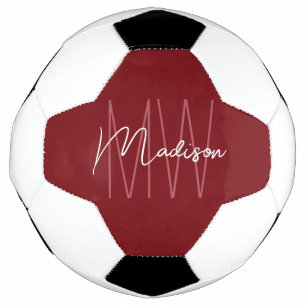 Balón De Fútbol Roto Monograma Nombre Script Rojo