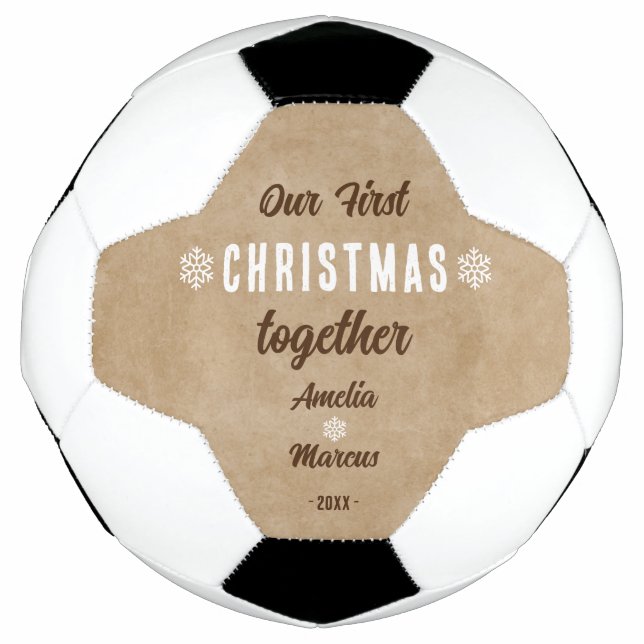 Balón De Fútbol Rústico Nuestro Primer Navidad Juntos Personalizad (Anverso)