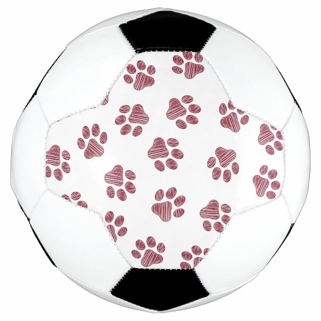 Balón De Fútbol Rutas de perro, garras de perro, patas de borgoña (Anverso)
