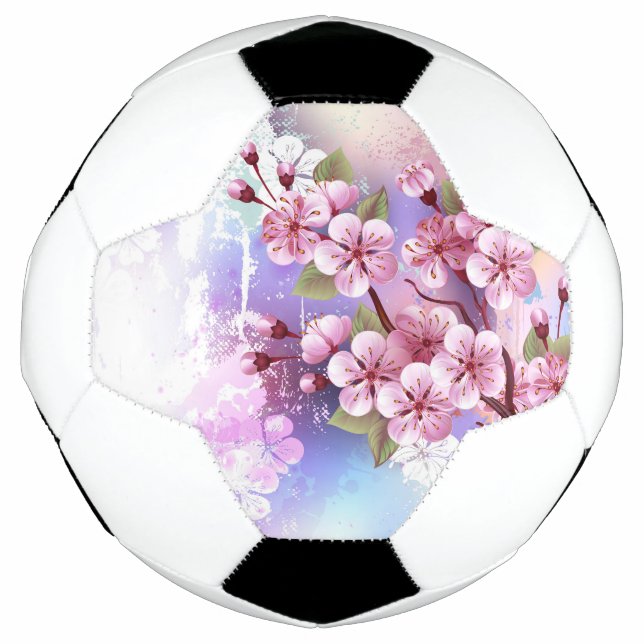 Balón De Fútbol Sakura rosa sobre fondo de pintura (Anverso)