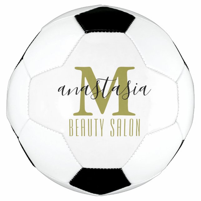 Balón De Fútbol Salón de belleza blanco y negro por Monograma Anas (Anverso)