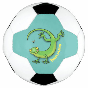 Balón De Fútbol Saludos felices de gecko verde lindo con personali