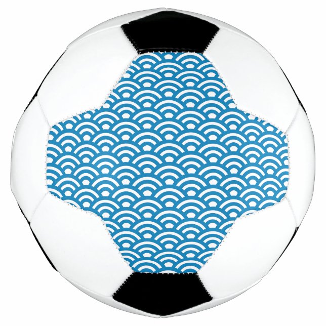 Balón De Fútbol Seigaiha, Waves, Japanese, Blue and White (Anverso)