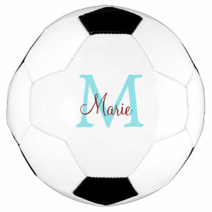 Balón De Fútbol simple minimal añadir nombre monograma rosa rojo  