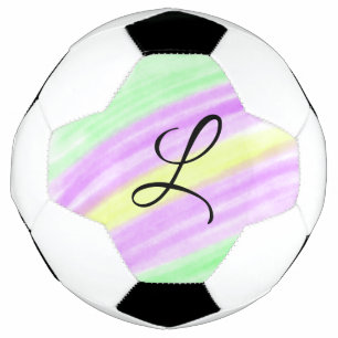Balón De Fútbol Simple verde púrpura acuarela añade tu monograma n