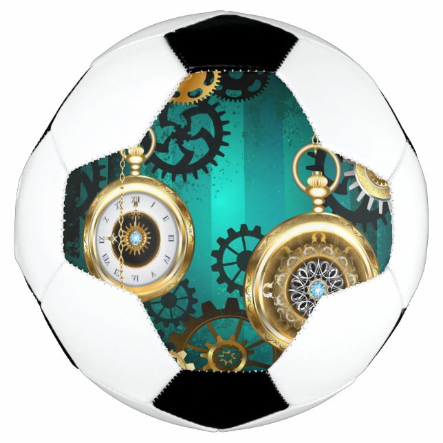 Balón De Fútbol Steampunk Jewelry Watch on a Green Background (Anverso)